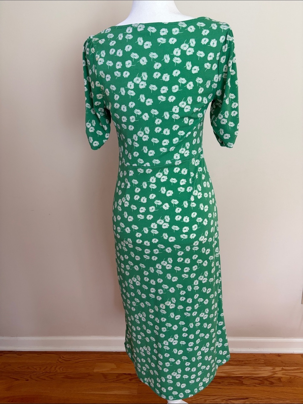 All in Favor Green Floral Square-Neck Midi Dress with Puff Sleeves - Picture 4 of 4